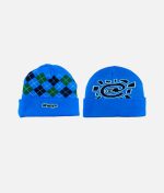 Adwysd Reversible Cuff Argyle Beanie - Blue